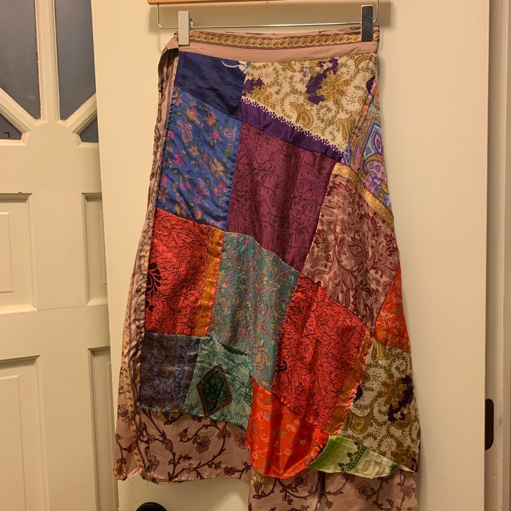 Boho Silk Wrap Skirt from India Vibrant Colorful